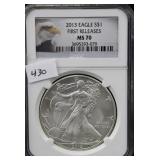 2013 SILVER EAGLE - FIRST RELEASE - NGC GRADED