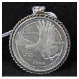 1994 SILVER DOLLAR WITH STERLING BEZEL - NATIONAL 1994 SILVER DOLLAR WITH STERLING BEZEL - NATIONAL