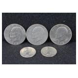 3 - 1972 EISENHOWER DOLLARS AND 2 - 1979 SUSAN B. 3 - 1972 EISENHOWER DOLLARS AND 2 - 1979 SUSAN B.