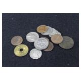 GROUPING: 4 SILVER DIMES, III CENT NICKLE, GROUPING: 4 SILVER DIMES, III CENT NICKLE,