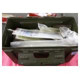 METAL ARMY AMMO CAN WITH ASSORTED PARTS AND METAL ARMY AMMO CAN WITH ASSORTED PARTS AND