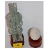 2PC MARBLE AND CLAY FIGURES