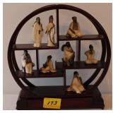 8PC GLASS ORIENTAL FIGURES AND STAND