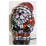 9 1/2" STAINED GLASS SANTA LAMPO