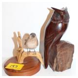 CARVED OWL AND BIRD CARVED OWL AND BIRD