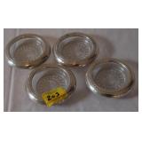 4PC 4" ROUND STERLING SILVER RIM GLASS DRINK