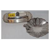 SILVER PLATED COVERED BUTTER TRAY, AND CANDY DISH