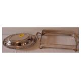 SILVER PLATED SERVER TRAY HOLDER AND COVERED SILVER PLATED SERVER TRAY HOLDER AND COVERED