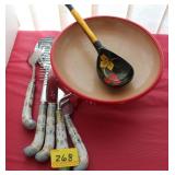 CARVING SET, WOOD BOWL,SPOONS CARVING SET, WOOD BOWL,SPOONS