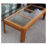 COFFEE AND 2 END TABLES WITH GLASS TOPS