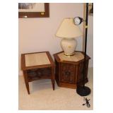 BLACK FLOOR LAMP AND TABLE LAMP AND 2 END TABLES