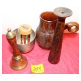 BRASS BELL, WOODEN CUP, HOUR GLASS