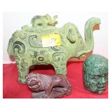 ELEPHANT, LION, HEAD STATUES