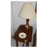 OAK  DROP SIDE TABLE AND LAMP