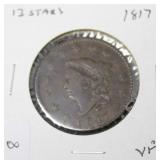 1817 LARGE CENT 13 STARS VF 1817 LARGE CENT 13 STARS VF