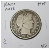 1915 BARBER HALF DOLLAR VG  RARE DATE