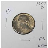 1950 D JEFFERSON NICKEL  GEM FULL STEPS