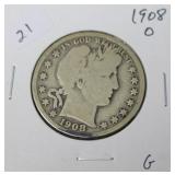 1908 O BARBER HALF DOLLAR G 1908 O BARBER HALF DOLLAR G