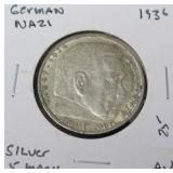 1936 GERMAN NAZI SILVER 5 MARK AU 1936 GERMAN NAZI SILVER 5 MARK AU