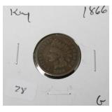 1866 INDIAN HEAD CENT KEY G 1866 INDIAN HEAD CENT KEY G