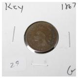 1867 INDIAN HEAD CENT G KEY