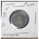 1854 HALF DIME  VG