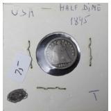 1845 HALF DIME  G