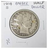 1914 S BARBER HALF DOLLAR VG 1914 S BARBER HALF DOLLAR VG