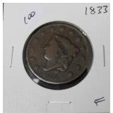 1833 LARGE CENT F 1833 LARGE CENT F