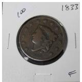 1833 LARGE CENT  F