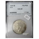 1940 B INDIA RUPEE NNC MS65 1940 B INDIA RUPEE NNC MS65