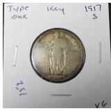 1917 S TYPE 1 STANDING QUARTER VG  KEY DATE