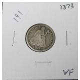 1873 SEATED DIME  VF