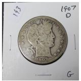 1907 D BARBER HALF DOLLAR  G