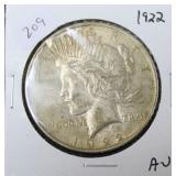 1922 PEACE DOLLAR  AU