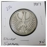 1951 GERMAN SILVER 5 MARKS XF