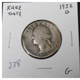 1932 D WASHINGTON QUARTER G  RARE DATE