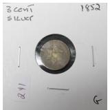 1852 SILVER 3 CENT  G