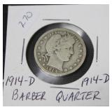 1914 D BARBER QUARTER  VG