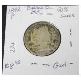 1892 BARBER QUARTER G 1892 BARBER QUARTER G