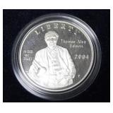 THOMAS EDISON PROOF SILVER DOLLAR W BOX PAPERS