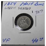 1854 HALF DIME  VF