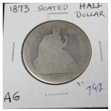 1873 SEATED HALF DOLLAR AG 1873 SEATED HALF DOLLAR AG