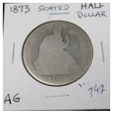 1873 SEATED HALF DOLLAR  AG