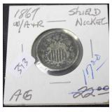 1867 SHIELD NICKLES  W RAYS  AG