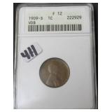 1909-S VDB LINCOLN PENNY - ANAX GRADED F-12