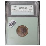 1909 VDB LINCOLN CENT - GRADED MS65RB