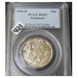 1936-D ARKANSAS HALF DOLLAR - PCGS GRADED MS65