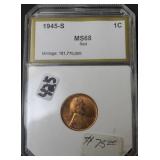 1945-S LINCOLN CENT - PCI GRADED MS68RED