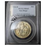 1936-D SAN DIEGO HALF DOLLAR - PCGS GRADED MS65